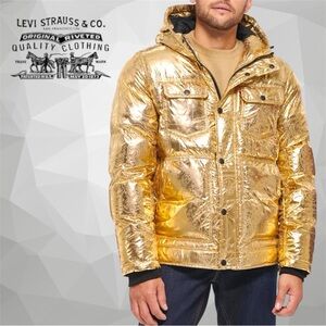 Levi's® Diamond Quilted Metallic Gold Bandana High Loft Insulated Jacket - XXL